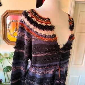 Vintage Striped Multicolor Knit & Crochet Cardigan Sweater - Black & Purple